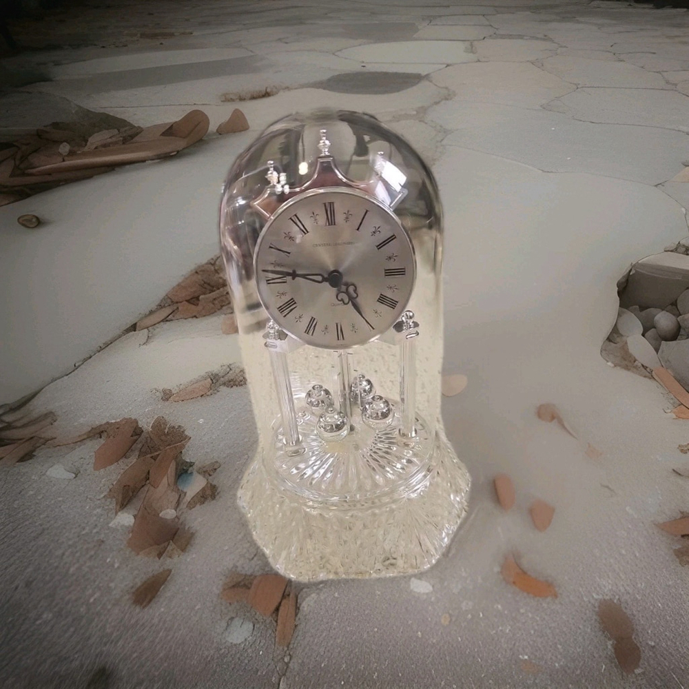 Vintage Quartz Glass Dome Clock Silver Made In Germany -pendulum Works Only